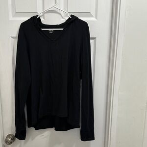 ZELOS Black V-Neck Hooded Pullover with Thumb Holes NWT